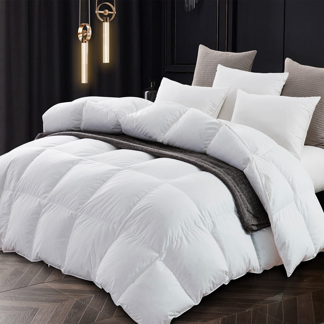 Down Comforter All Season White Duvet Insert Filling with White Duck Down and Feather Lightweight Down Duvet