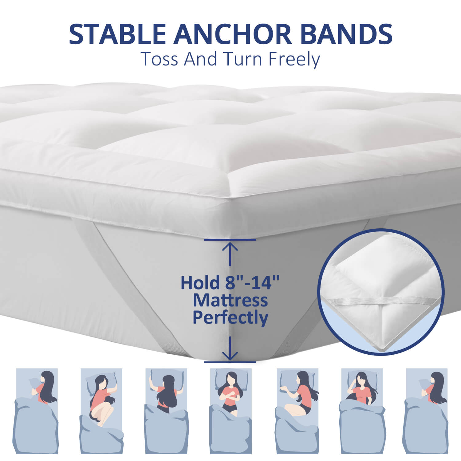 Extra Thick Cooling Mattress Topper, 1300 GSM Overfilled Pillow Top with Baffle Box Design, Hand Made 400TC Organic Cotton Pad Cover, Plush & Support Snow Down Alternative, Hotel Quality