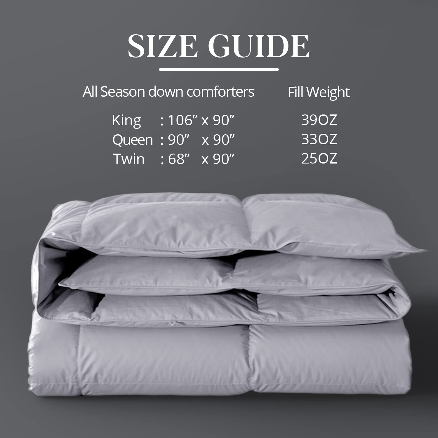 WarmKiss Lightweight Down Comforter All Season Soft and Fluffy Duvet Insert, Luxury Tencel Cover, 50% Down 50% Feather Fill Bed Comforters Grey