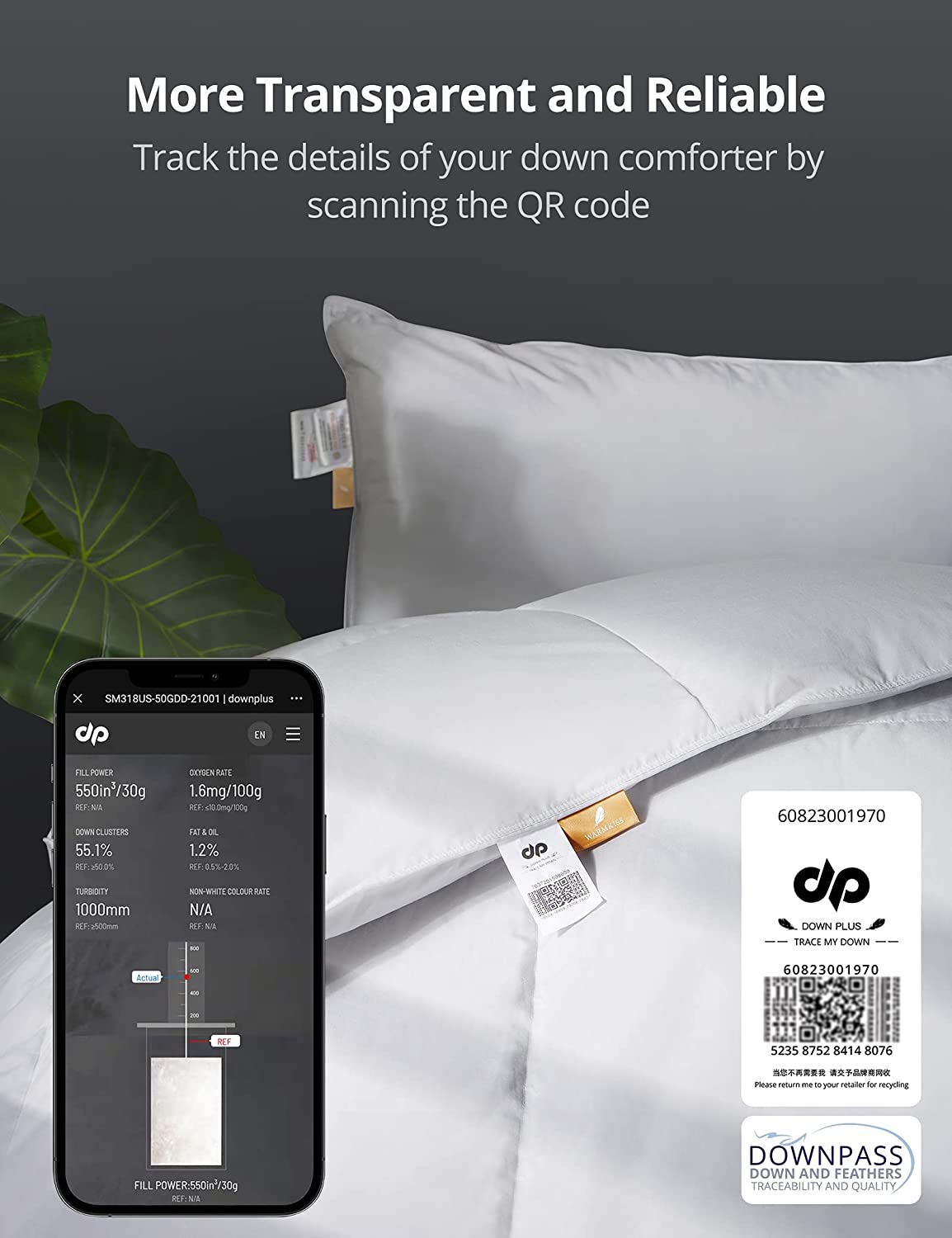 WarmKiss Lightweight Down Comforter All Season Soft and Fluffy Duvet Insert, Luxury Tencel Cover, 50% Down 50% Feather Fill Bed Comforters Grey