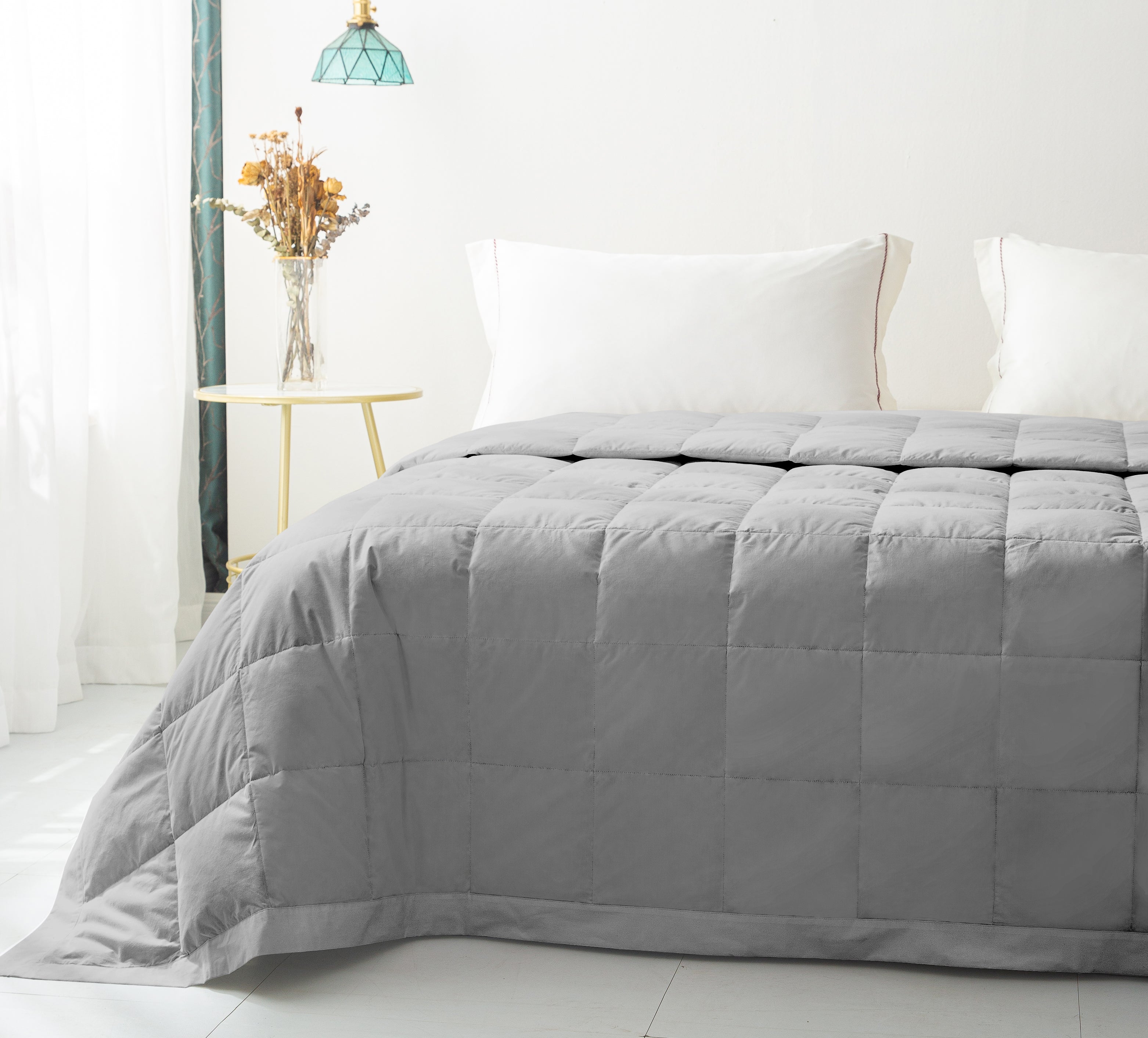 Duvet Summer Comforter Ultra Lightweight Hypoallergenic Grey Duck Down Comforter/Blanket for Summer,White/Grey