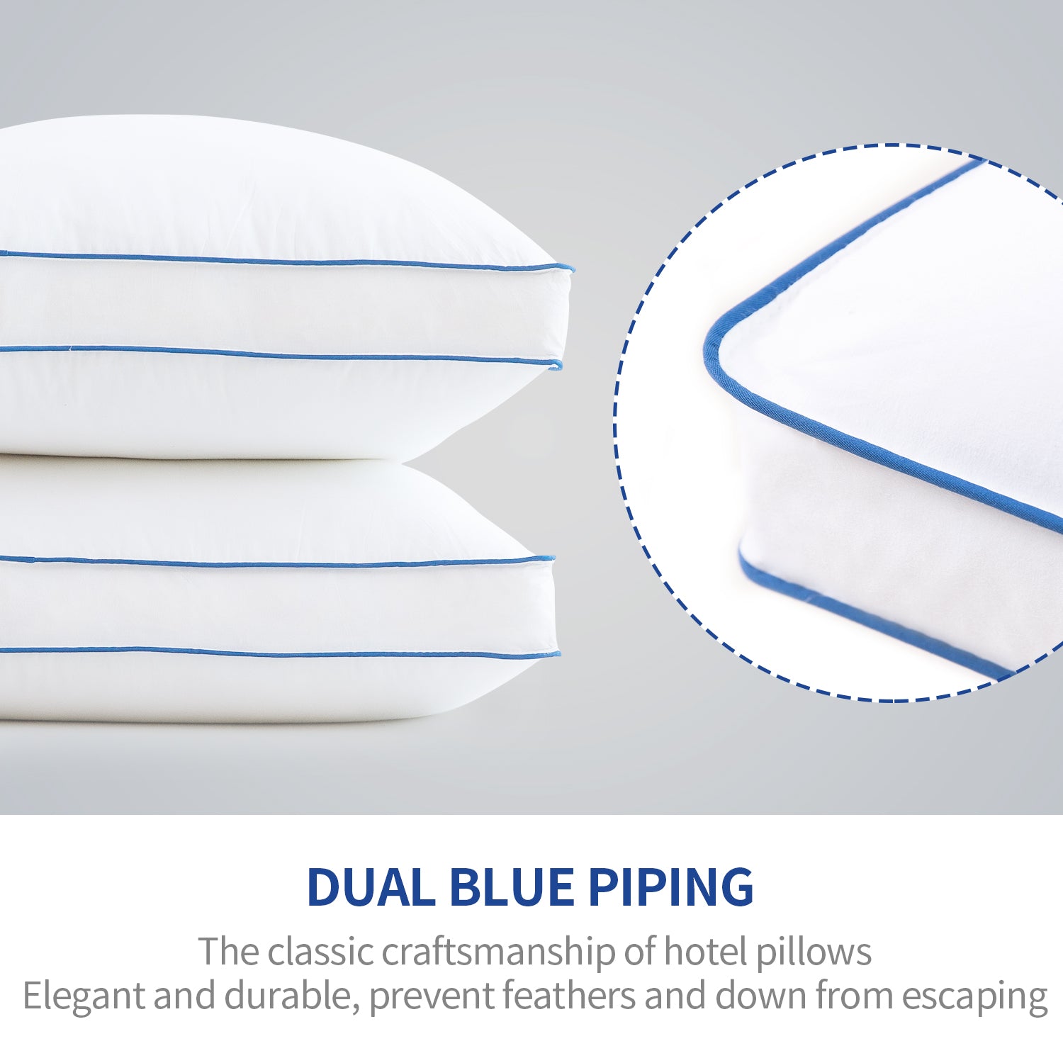 Feather Pillows Set of 2, Bed Medium Firm Pillows for Sleeping, Fluffy and Supportive Gusseted Pillow