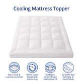 Extra Thick Cooling Mattress Topper, 1300 GSM Overfilled Pillow Top with Baffle Box Design, Hand Made 400TC Organic Cotton Pad Cover, Plush & Support Snow Down Alternative, Hotel Quality 