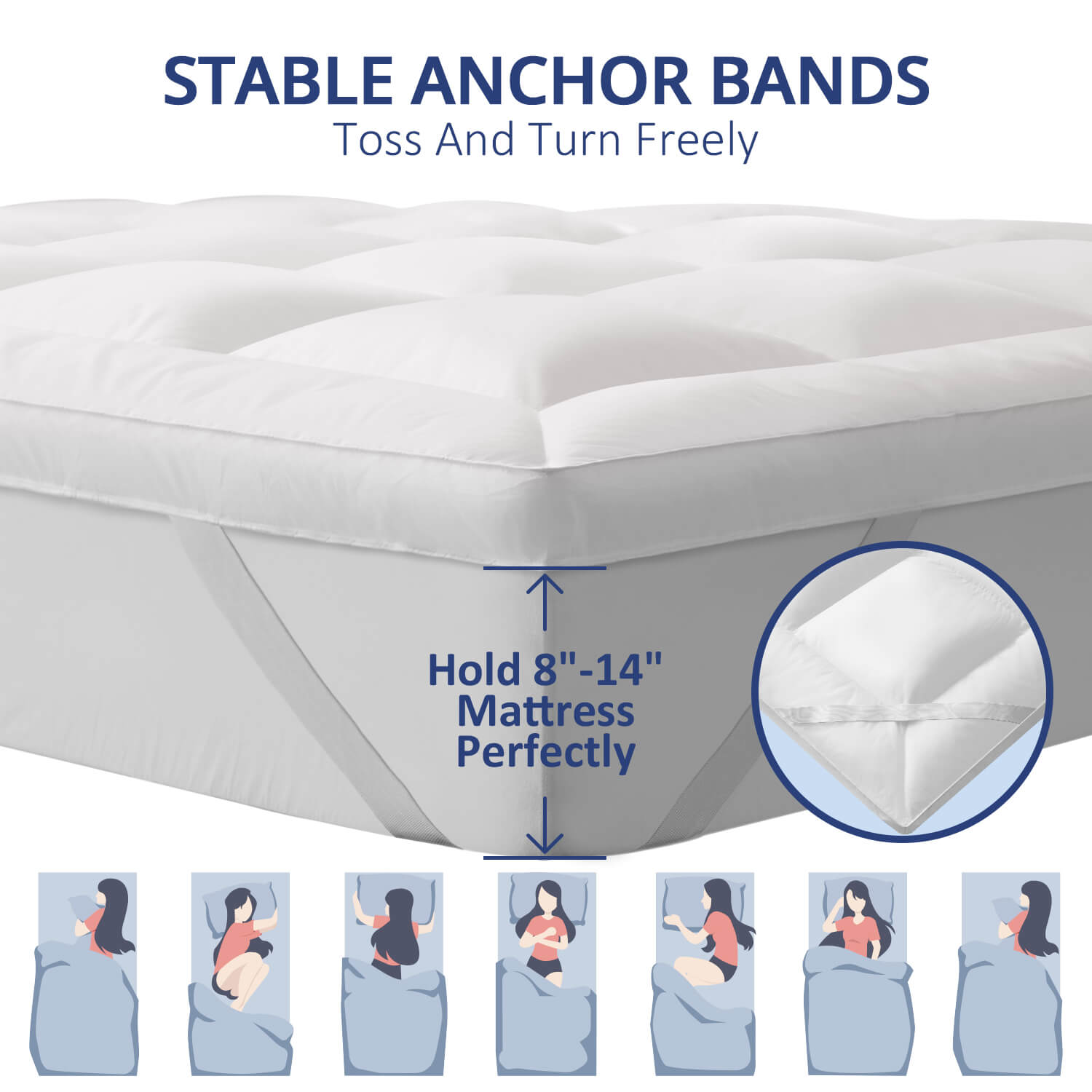 Extra Thick Cooling Mattress Topper, 1300 GSM Overfilled Pillow Top with Baffle Box Design, Hand Made 400TC Organic Cotton Pad Cover, Plush &amp; Support Snow Down Alternative, Hotel Quality