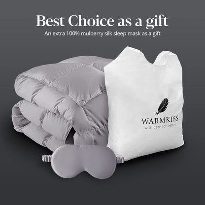 WarmKiss Lightweight Down Comforter All Season Soft and Fluffy Duvet Insert, Luxury Tencel Cover, 50% Down 50% Feather Fill Bed Comforters Grey