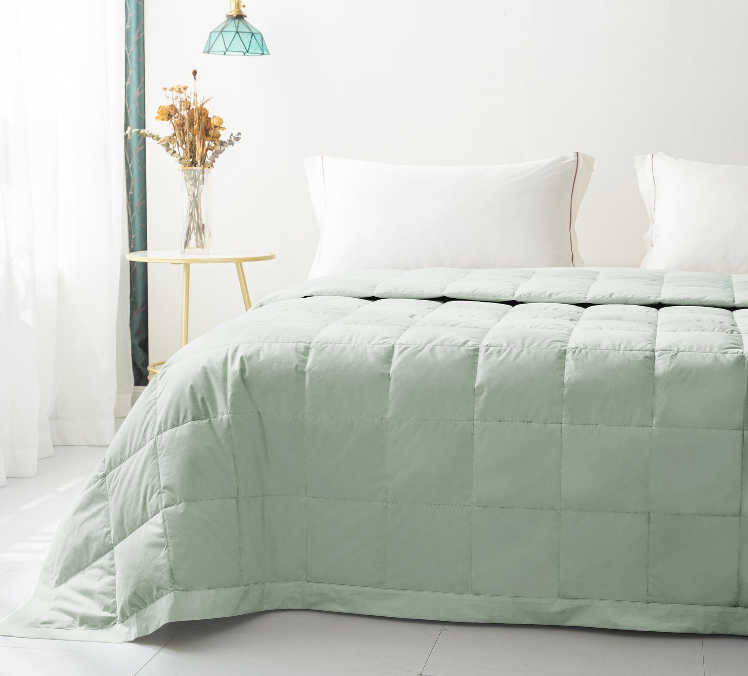 Duvet Summer Comforter New Ultra Lightweight Grey Duck Down Comforter/Blanket for Summer, Blue / Green